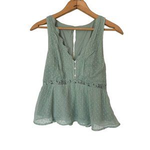 Abercrombie and Fitch Teal Sea Foam Sage Green Sleeveless V-neck Lace Peplum XS